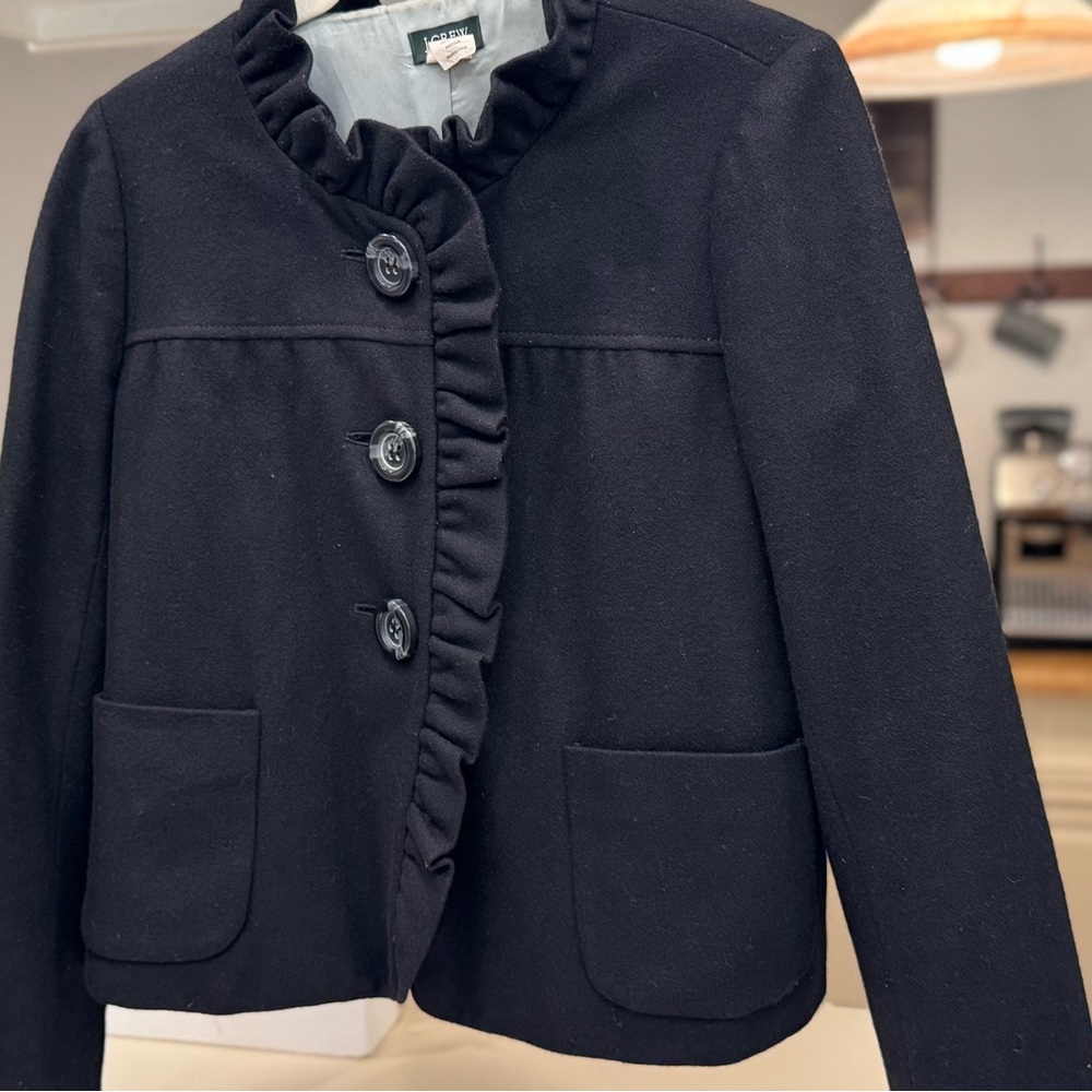 J. Crew Black Cropped Blazer with Ruffled Trim